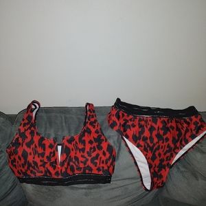 Women's red leopard print Shein bathing suit